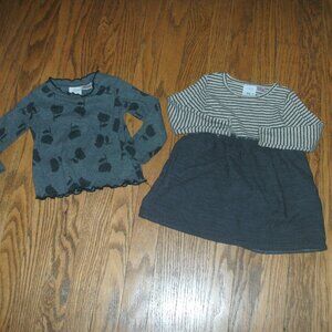 Set Zara Stripe Dress with Gray Gauze Skirt & Gray Black Floral Print Top 9-12M